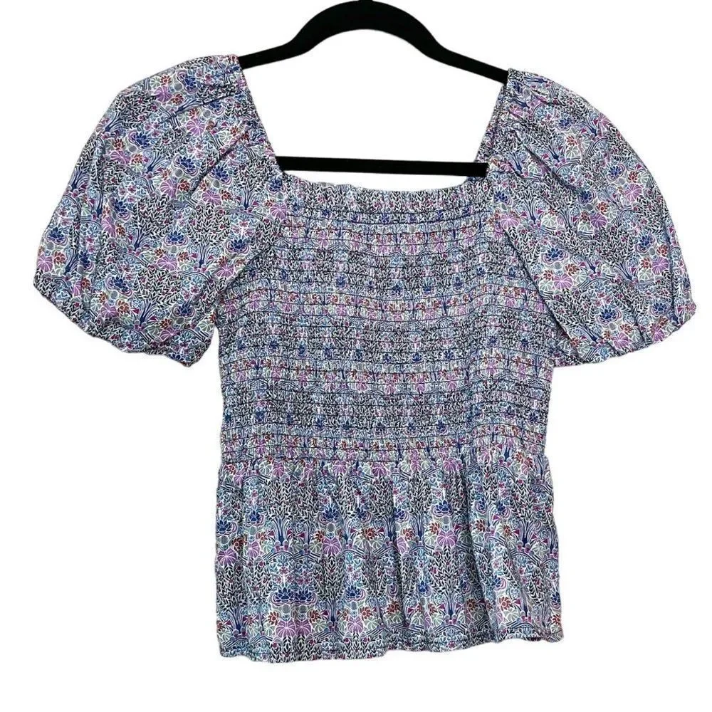 J. Crew Smocked Square-neck Organic Cotton Top in Liberty® Club Nouveau Fabric S